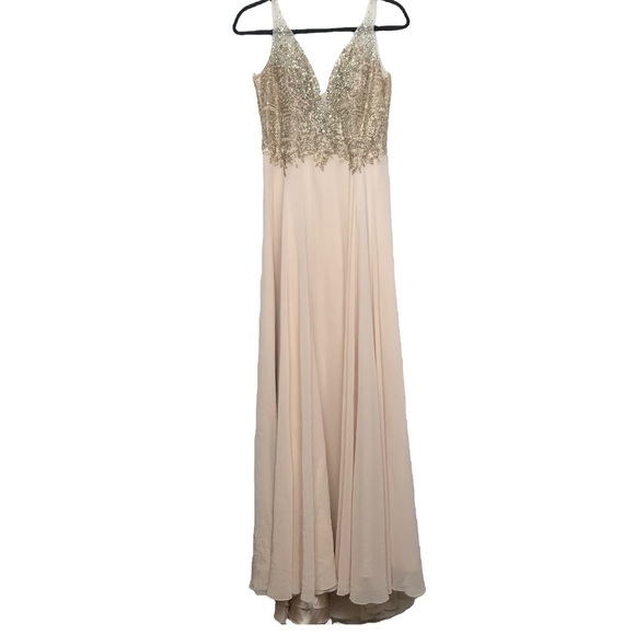 Dancing Queen 2259 Beaded Plunging Sweetheart Chiffon Prom Dress Juniors Large - Picture 1 of 16